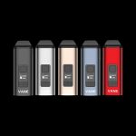 Front view of the Yocan Vane Dry Herb Vaporizer, a sleek, metallic device presented against a dark, neutral background.