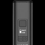 Front view of the Yocan Vane Dry Herb Vaporizer, displaying a sleek, black design with a small digital screen.