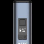 Front view of the Yocan Vane Dry Herb Vaporizer displaying a digital screen with a battery indicator.