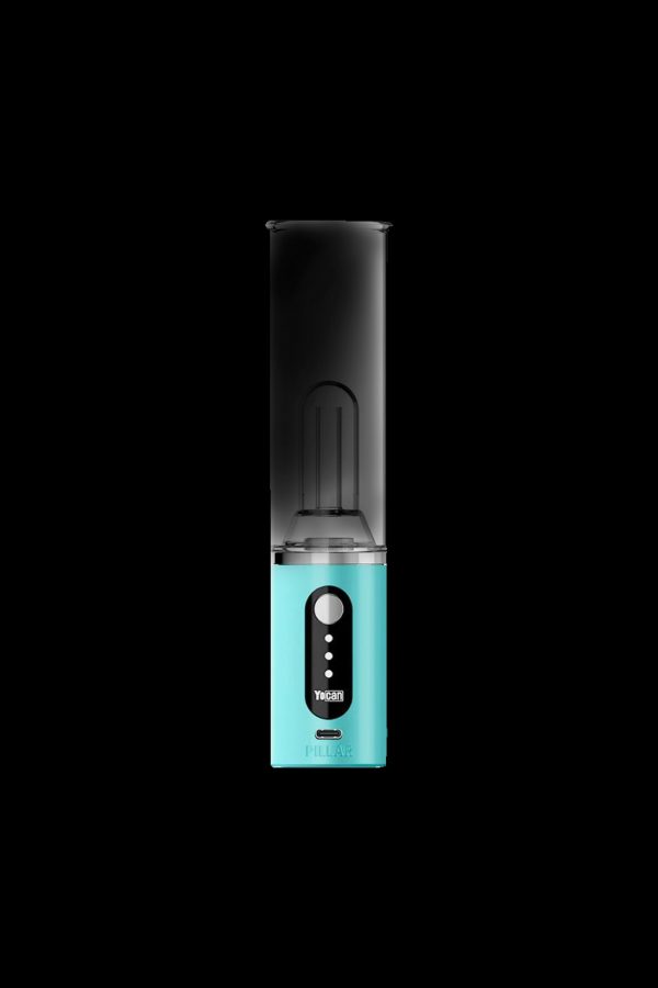 Yocan Piller cannabis vaporizer pen in teal against a black background.