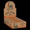 Front view of the Zig Zag 1 1/4" Unbleached Rolling Papers 24-pack, displaying the branded packaging with a vintage-style illustration.