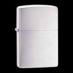 Front view of the Zippo Brushed Chrome Classic Lighter, showcasing its sleek, metallic finish and simple rectangular form.