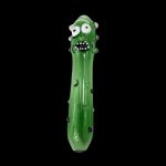 Green glass pipe shaped like Rick Sanchez from *Rick and Morty*.