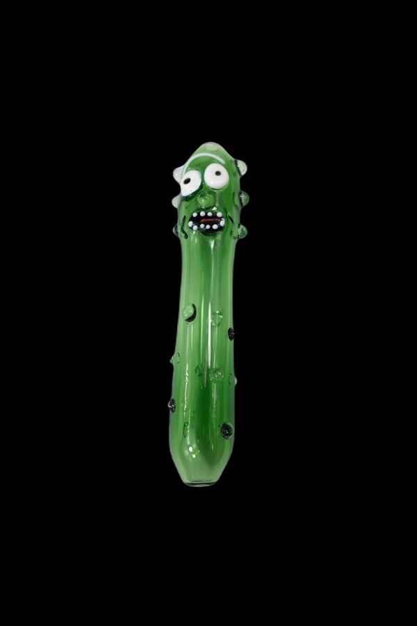 Green glass pipe shaped like Rick Sanchez from *Rick and Morty*.
