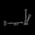 A close-up shot of the Glass Bell Dab Rig, showcasing the clear glass construction and angled mouthpiece from a low perspective.