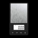 Front view of the Truweigh Riot Scale, displaying a digital readout on its black, compact surface.