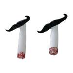 A front view of the Mustache Cig One Hitter, a clear glass pipe with a unique mustache-shaped mouthpiece.