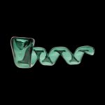 A side view of the Twisted Glass Hand Pipe, showcasing its curved form and glassy texture against a black background.