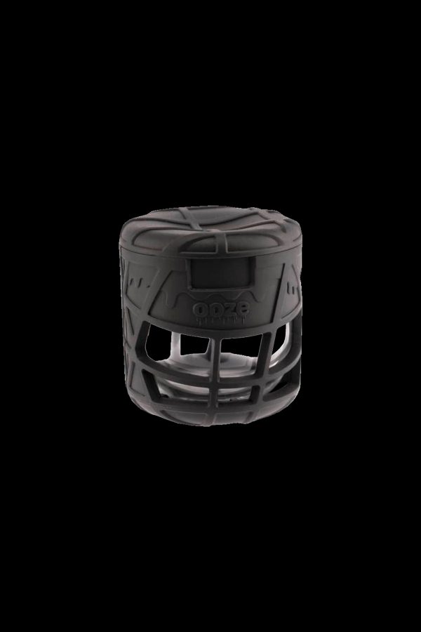 Black silicone sleeve for a cannabis concentrate container.