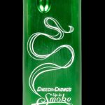 Green glass pipe with a white spiral design and “Cheech & Chong’s Up in Smoke” text.