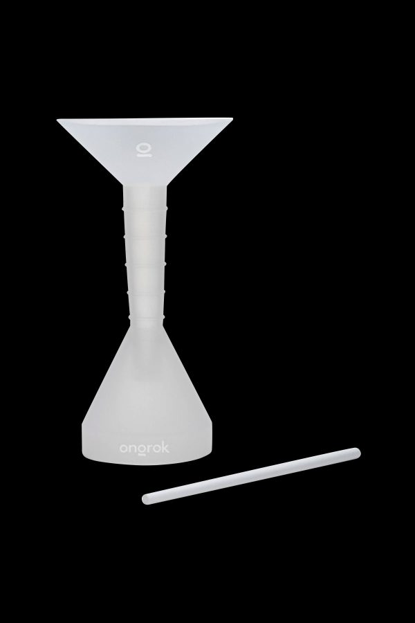 Silver cannabis water pipe with a removable downstem, branded "onorok".