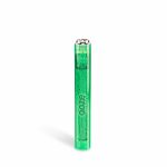 Transparent green cannabis vape pen with colorful circuit board-style branding.