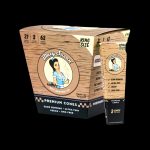 Close-up of two boxes of “Blazy Susan” premium king-size cannabis cones, featuring a vintage pin-up style illustration and details like “slow burning,” “vegan,” and “GMO free.”