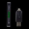 Cannabis vape pen and USB charger on a black background.