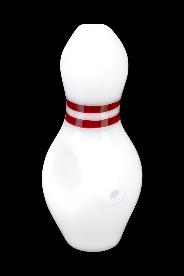 White cannabis oil cartridge resembling a bowling pin.
