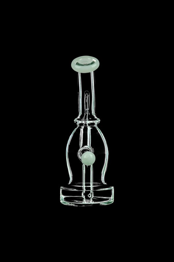 A front view of the DankStop Curved Body Dab Rig With Colored Accents, showing the sleek glass form with a colorful accent near the top.