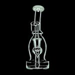 A front view of the DankStop Curved Body Dab Rig With Colored Accents, showcasing its curved glass body and colorful accents.