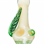 Front view of the Leafy Green Mushroom Milli Spoon Pipe, showing the green glass curved shape and smooth finish.