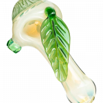 A side view of the Leafy Green Mushroom Milli Spoon Pipe, showing the green-tinted glass and curved design.