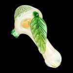 A side view of the Leafy Green Mushroom Milli Spoon Pipe, displaying its green, mushroom-shaped bowl and compact design.