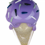 A front view of the Single Scoop Ice Cream Spoon Pipe, resembling a purple and white ice cream cone with visible detailing.