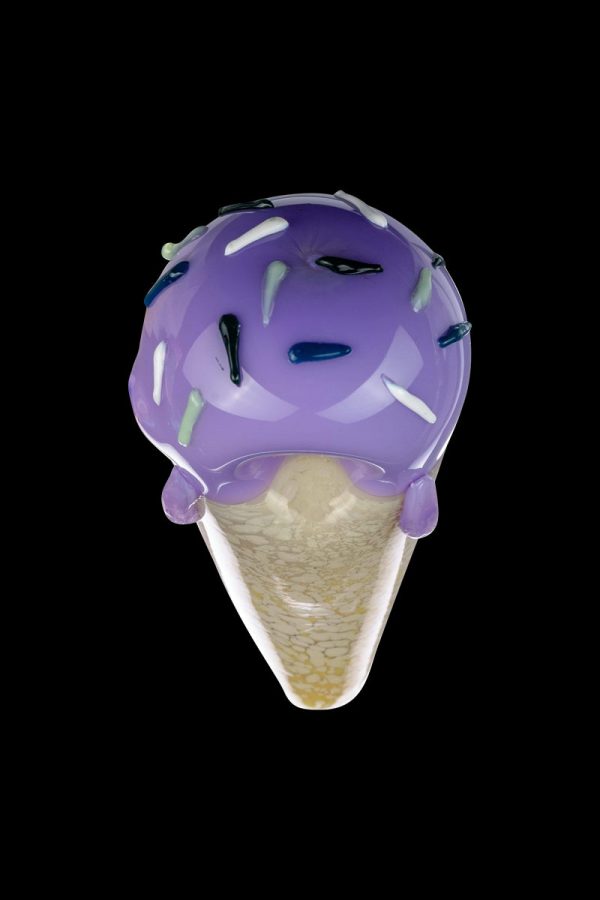 A close-up, angled view of the Single Scoop Ice Cream Spoon Pipe, resembling a purple ice cream cone with a textured base.