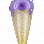 A studio shot of the Single Scoop Ice Cream Spoon Pipe, showing its pale blue and textured glass design.