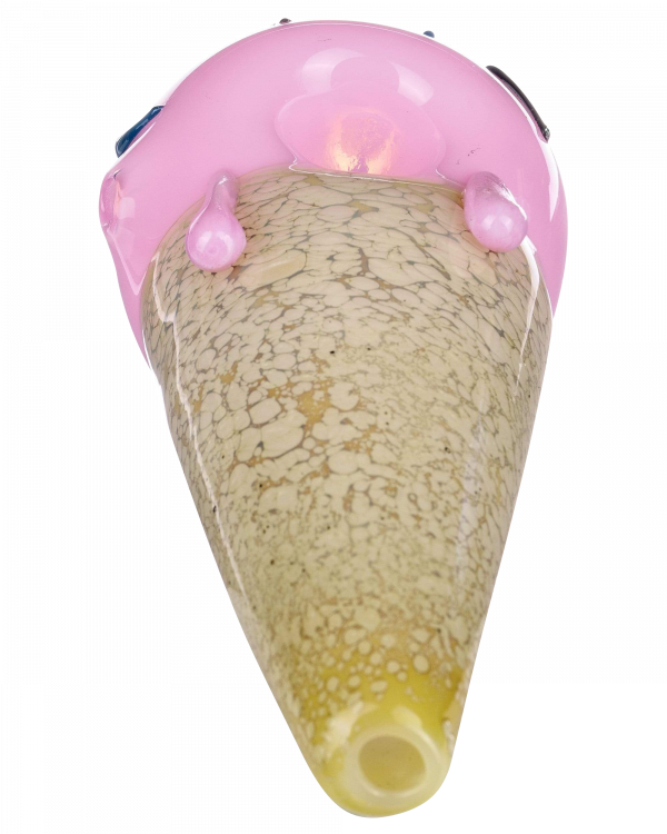 A close-up, angled view of the Single Scoop Ice Cream Spoon Pipe, showcasing its sculpted glass design.