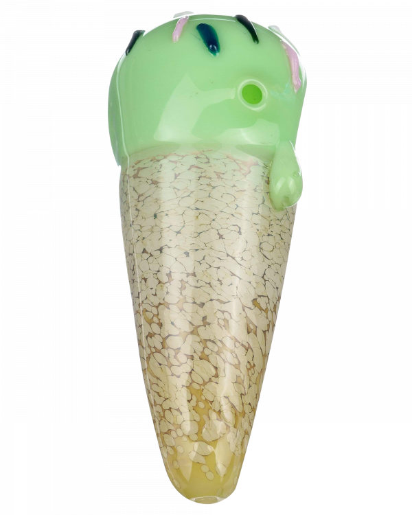 A studio shot of the Single Scoop Ice Cream Spoon Pipe, showing the sculpted, creamy glass design from a slightly angled front view.