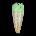 A close-up, angled view of the Single Scoop Ice Cream Spoon Pipe, showcasing its textured, golden-toned glass design.