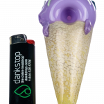 A detailed, angled view of the Single Scoop Ice Cream Spoon Pipe, resembling a melting ice cream cone with a colored mouthpiece.