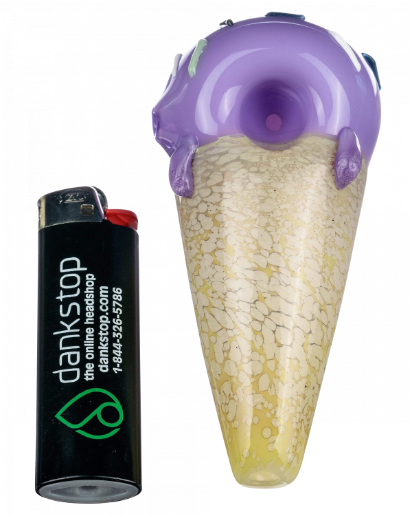 A detailed, angled view of the Single Scoop Ice Cream Spoon Pipe, resembling a melting ice cream cone with a colored mouthpiece.