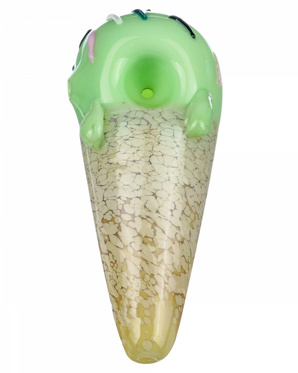 Front view of the Single Scoop Ice Cream Spoon Pipe, a ceramic pipe shaped like a melting scoop of ice cream.