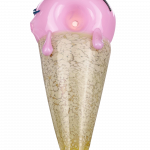 A front view of the Single Scoop Ice Cream Spoon Pipe, showcasing its sculpted glass design resembling a melting ice cream scoop.