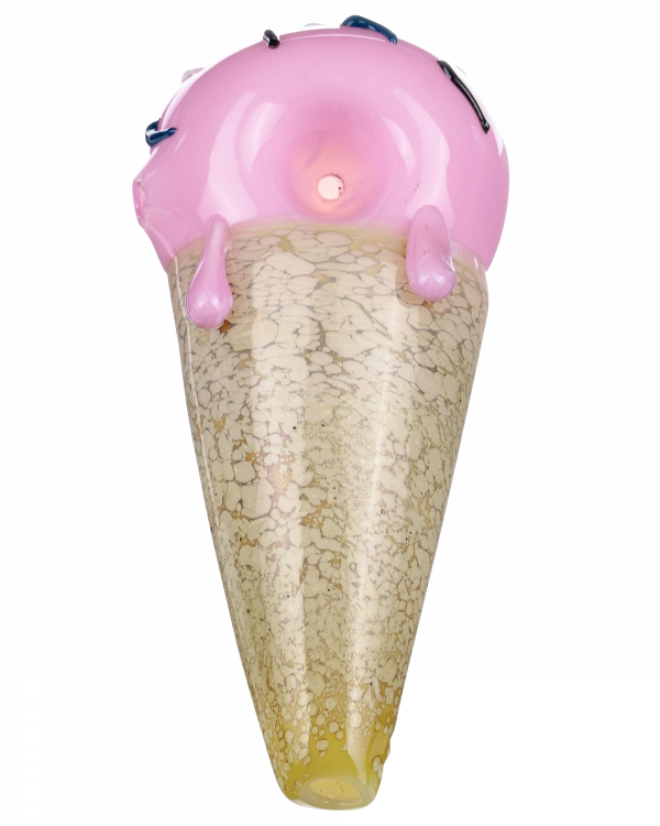 A front view of the Single Scoop Ice Cream Spoon Pipe, showcasing its sculpted glass design resembling a melting ice cream scoop.