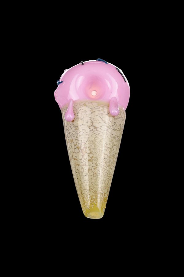 A slightly angled view of the Single Scoop Ice Cream Spoon Pipe, resembling a melting scoop of ice cream in warm tones.