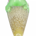 A side view of the Single Scoop Ice Cream Spoon Pipe, showcasing its sculpted, colorful glass design.