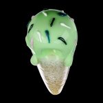 A close-up, angled view of the Single Scoop Ice Cream Spoon Pipe, resembling a swirled ice cream cone in shades of green and amber.
