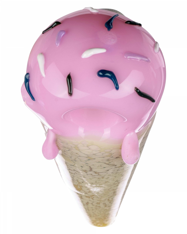 A close-up, angled view of the Single Scoop Ice Cream Spoon Pipe, resembling a colorful, swirled ice cream cone.