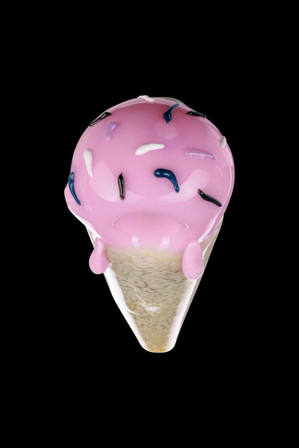 A close-up shows the Single Scoop Ice Cream Spoon Pipe resembling a melting scoop of ice cream.