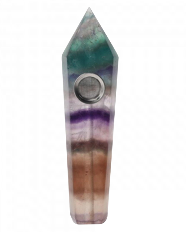 Front view of the Stone Pipe, a colorful glass pipe with a curved mouthpiece, against a plain white background.