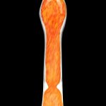 Orange glass cannabis water pipe against a black background.