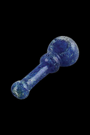 Blue glass cannabis pipe isolated on a black background.