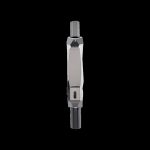 Sleek silver cannabis vaporizer pen against a black background.