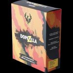 A colorful box for a “Dopezilla” 6-inch glass bubbler water pipe, featuring a phoenix design and French text.