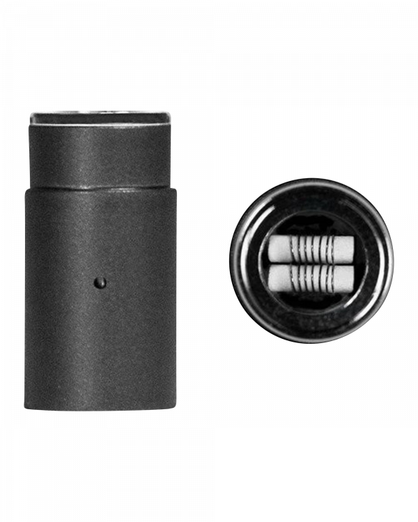 Close-up view of the Aurora Dual Ceramic Atomizer, showing its ceramic tip against a dark background.