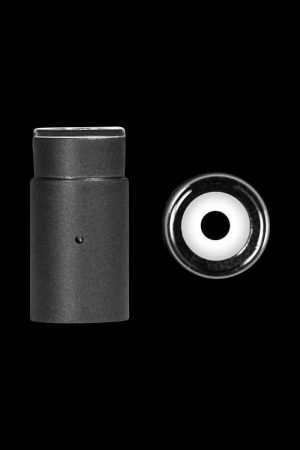Close-up of the Aurora Halo Ceramic Quartz Atomizer, showing its cylindrical shape against a black background.