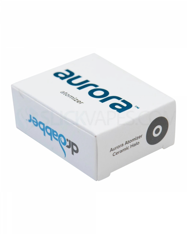 Front view of the Aurora Halo Ceramic Quartz Atomizer, featuring a simple white finish and visible branding.