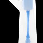 Clear glass water pipe with blue accents.