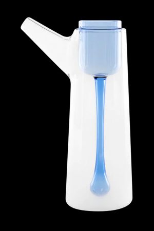 Clear glass water pipe with blue accents.